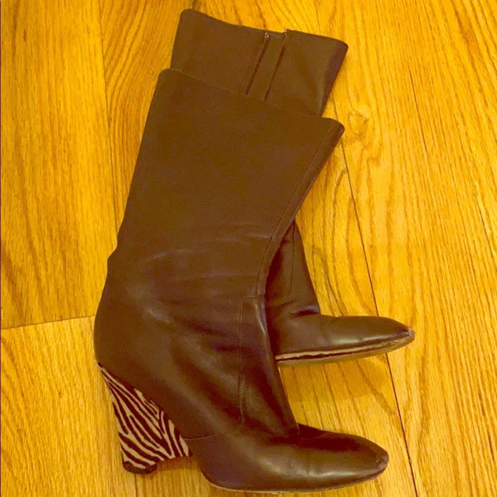 Designer animal print calf pony hair wedge brown